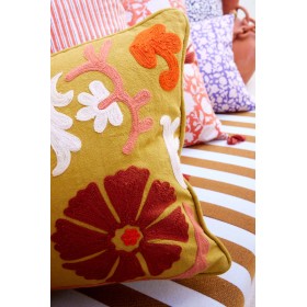 Housse de coussin Suzani brofée fleurie Absynthe