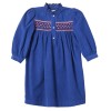 Robe fille en velours à smocks Bleu Klein