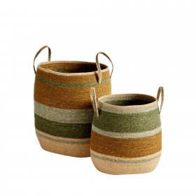 Handled basket S - Hazelnut/Green