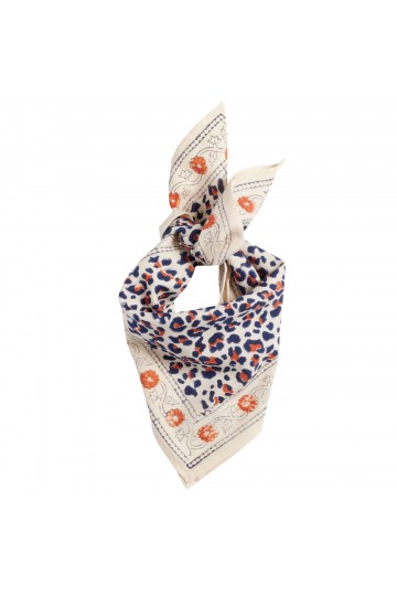 Petit Foulard Indien - Leopard Beige Marine