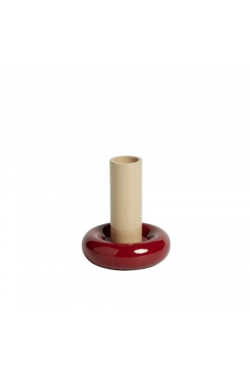 Candle holder Donut M - Sand/Bordeaux