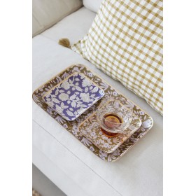 Bohemian chic tray with enameled metal flowers