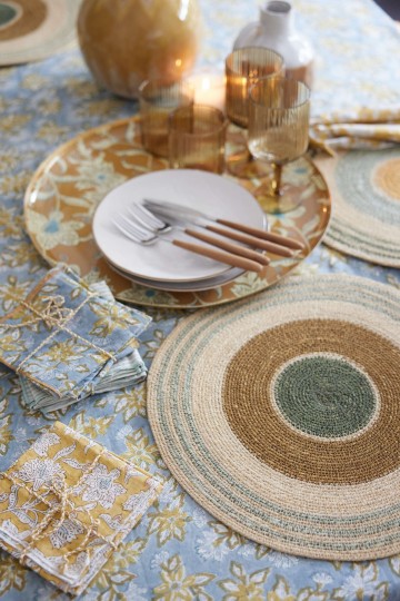 Set de table en jonc de mer Baya - Sauge/ Noisette