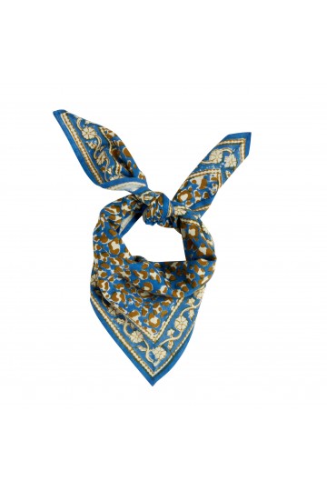 Small Indian Scarf - Leopard Bleu Klein