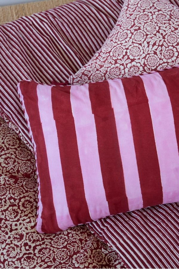 Housse de coussin - Rayures Bordeaux - Bonheur du Jour