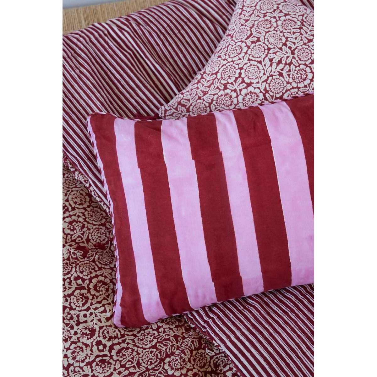 Cushion Cover - Stripes Burgundy - Bonheur du Jour