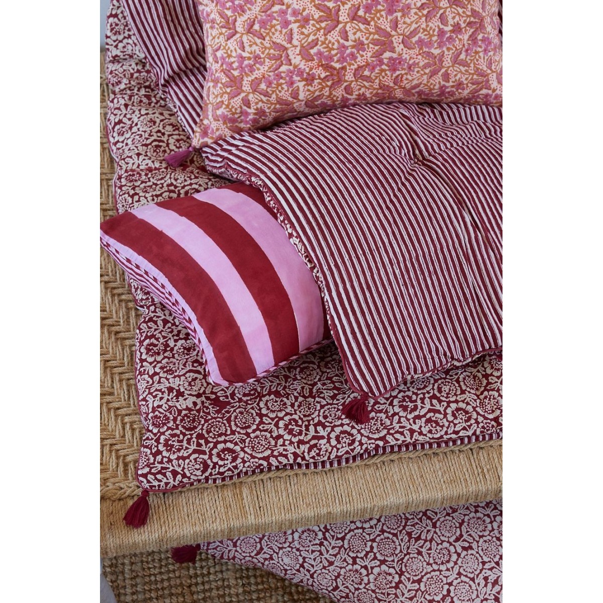 Housse de coussin - Rayures Bordeaux - Bonheur du Jour