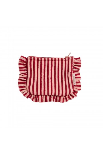 Small ruffled pouch - Stripes Grenat