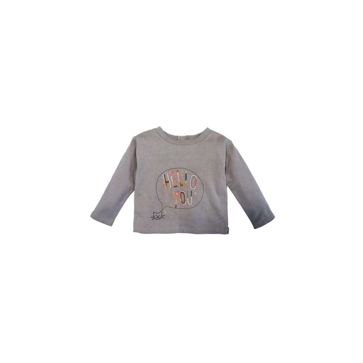 Sweat molleton brodé  Hello You Gris