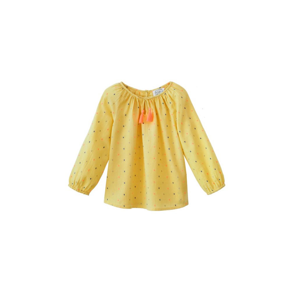 Embroidered blouse  Pompon Dots Yellow