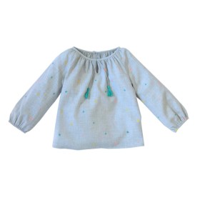 Embroidered blouse Pompon Flowers Grey