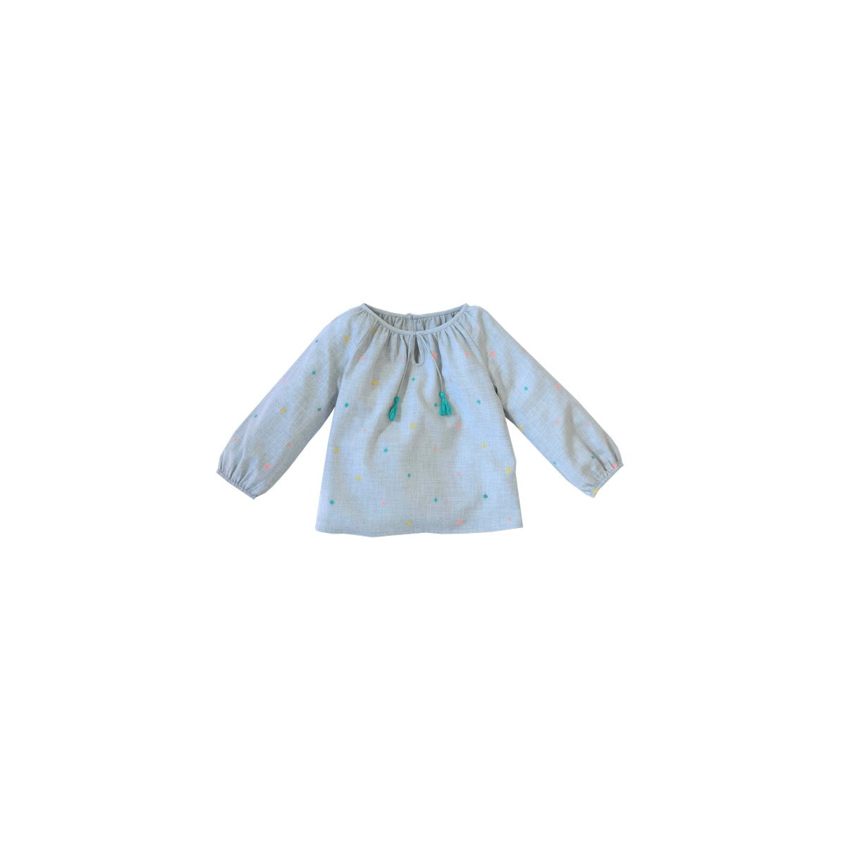 Embroidered blouse  Pompon Flowers Grey