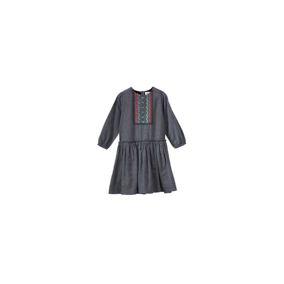 Robe brodée à carreaux  Twist Bleue/Blanche
