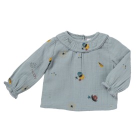 Blouse imprimée céleste et étoiles Mercure gris bleu