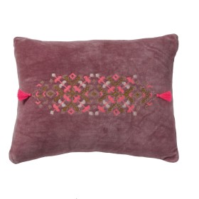 Cushion with embroidery Velvet lie de vin