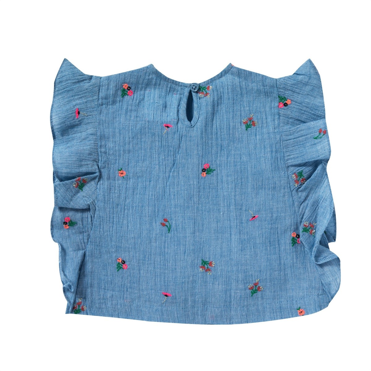 Blouse brodée à volants  Bleuet bleue
