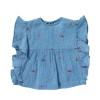 Blouse brodée à volants  Bleuet bleue