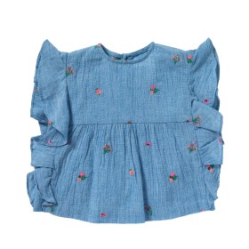Blouse brodée à volants Bleuet bleue