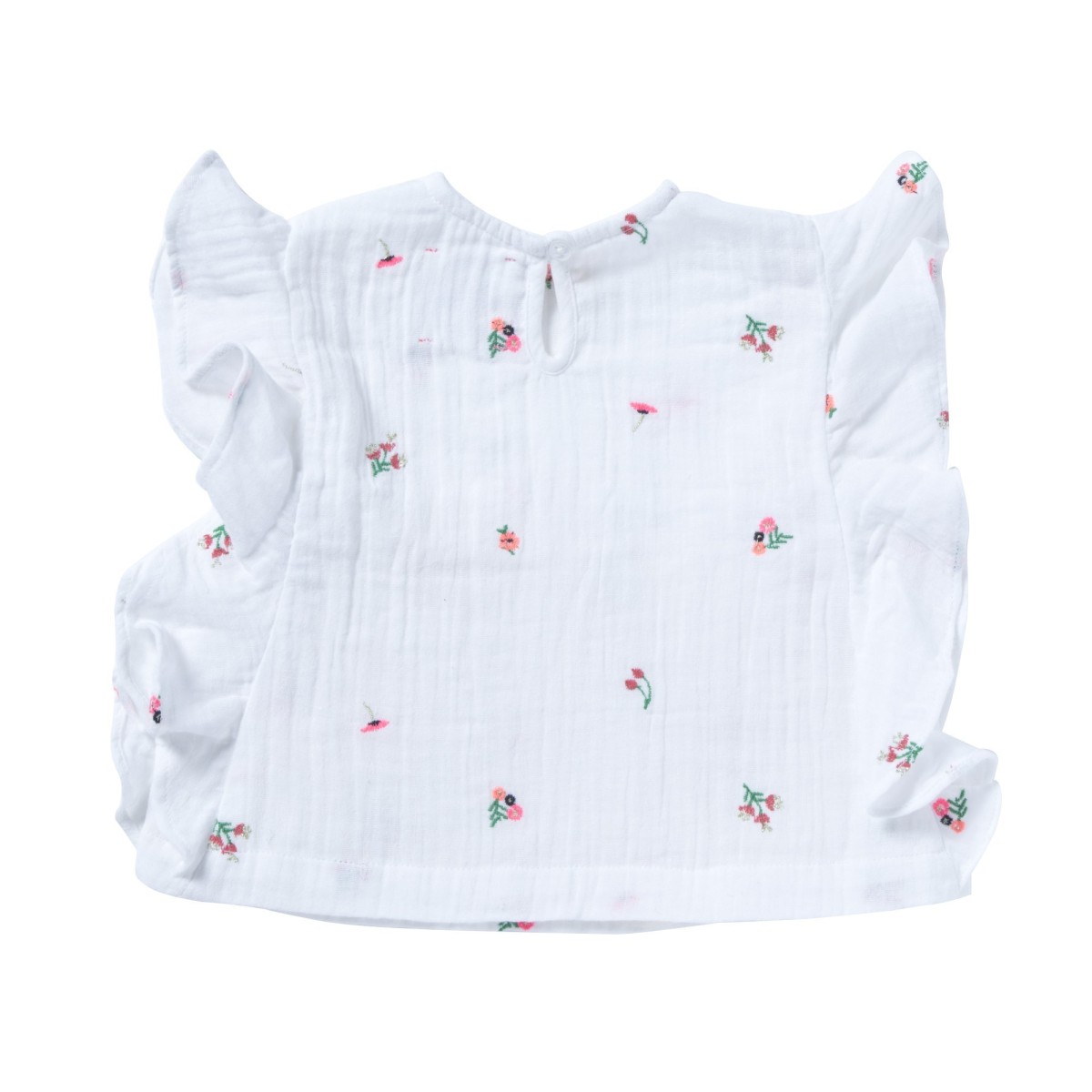 Blouse brodée à volants  Bleuet blanche