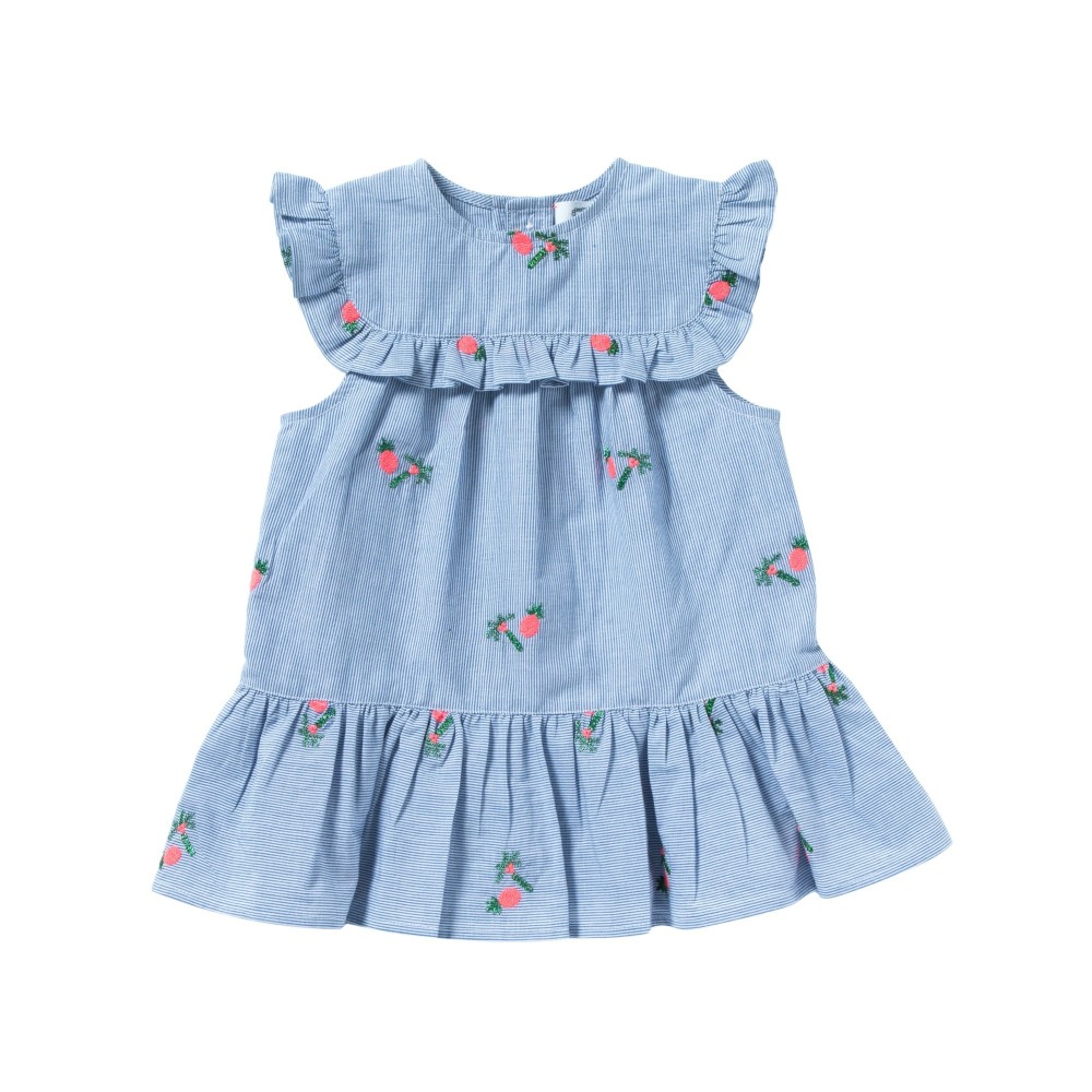 Striped and embroidered dress with frills Victoire dress blue/white