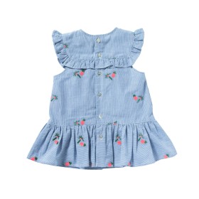 Robe rayée et brodée à volants  Victoire dress bleue/blanche