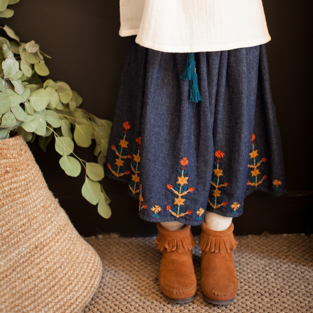 Embroidered denim skirt  Dyani denim