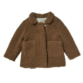 Coat with collar in fake fur Ebene chestnut