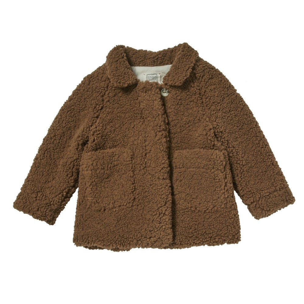 Coat with collar in fake fur Ebene chestnut