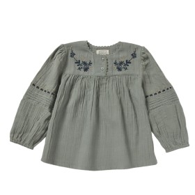 Blouse brodée fleurs Violette Vert de Gris