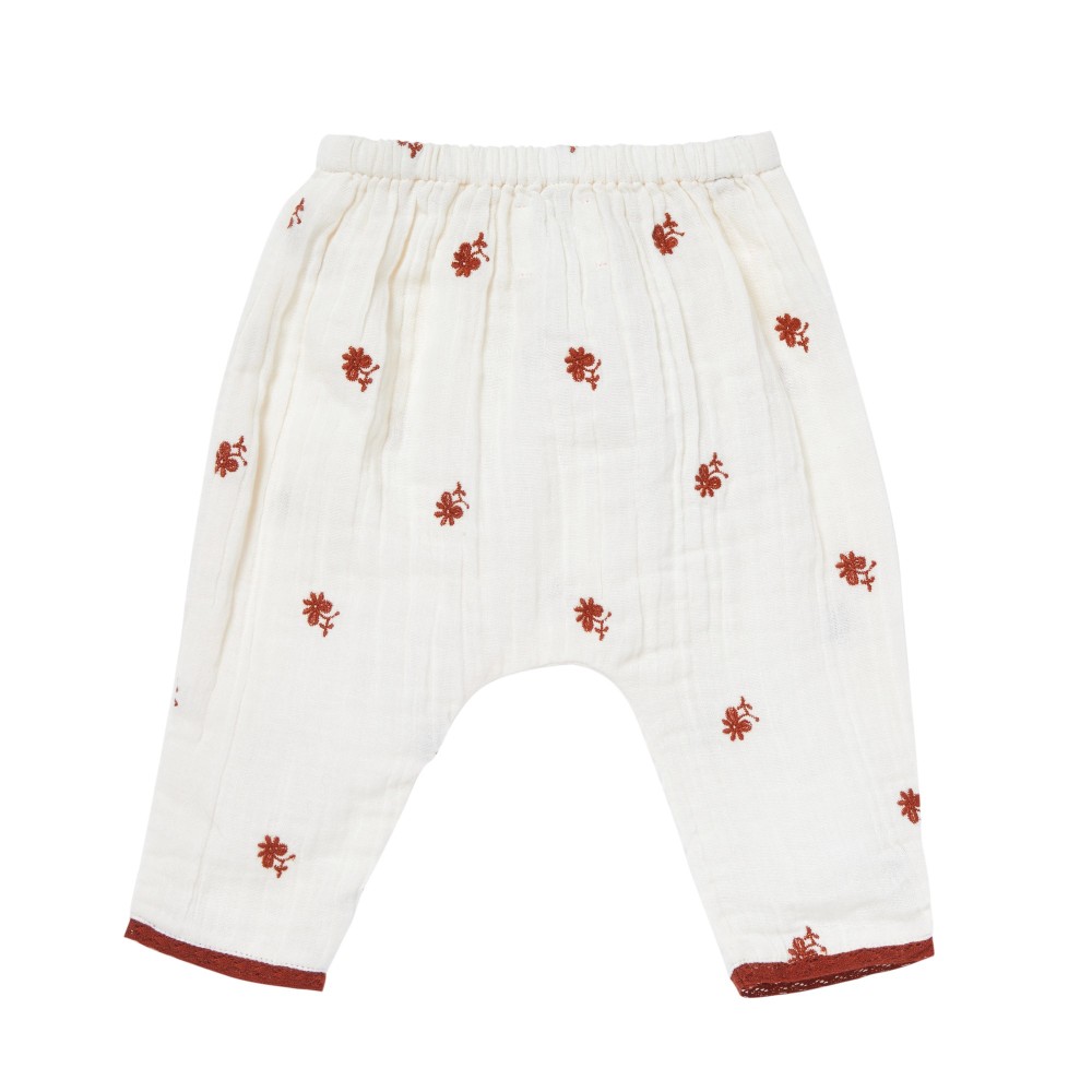 Sarouel trousers double gauze embroidered with flowers