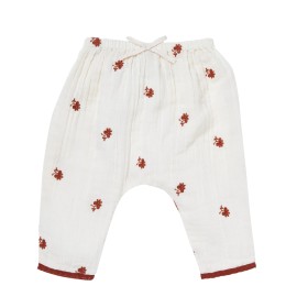 Pantalon sarouel double gaze brodé fleurs Lionette