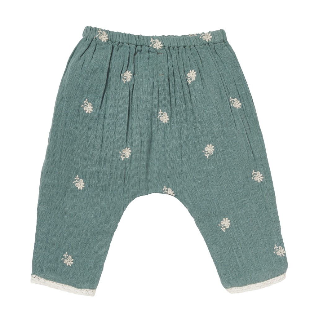 Sarouel trousers double gauze embroidered with flowers