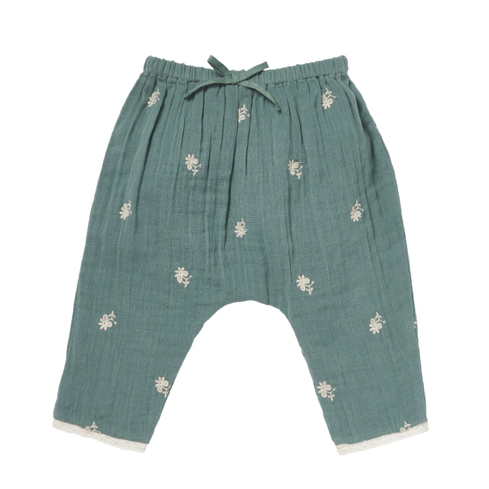 Sarouel trousers double gauze embroidered with flowers