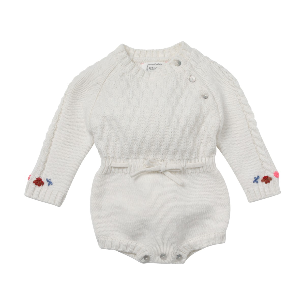 Combinaison bébé en maille brodée fleurs Ornella