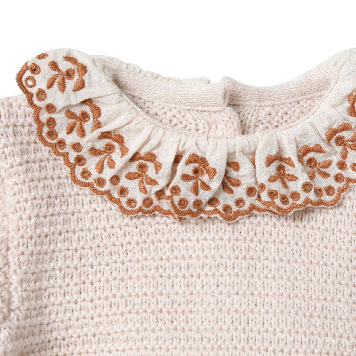 Pull à collerette brodée blush Vanessa