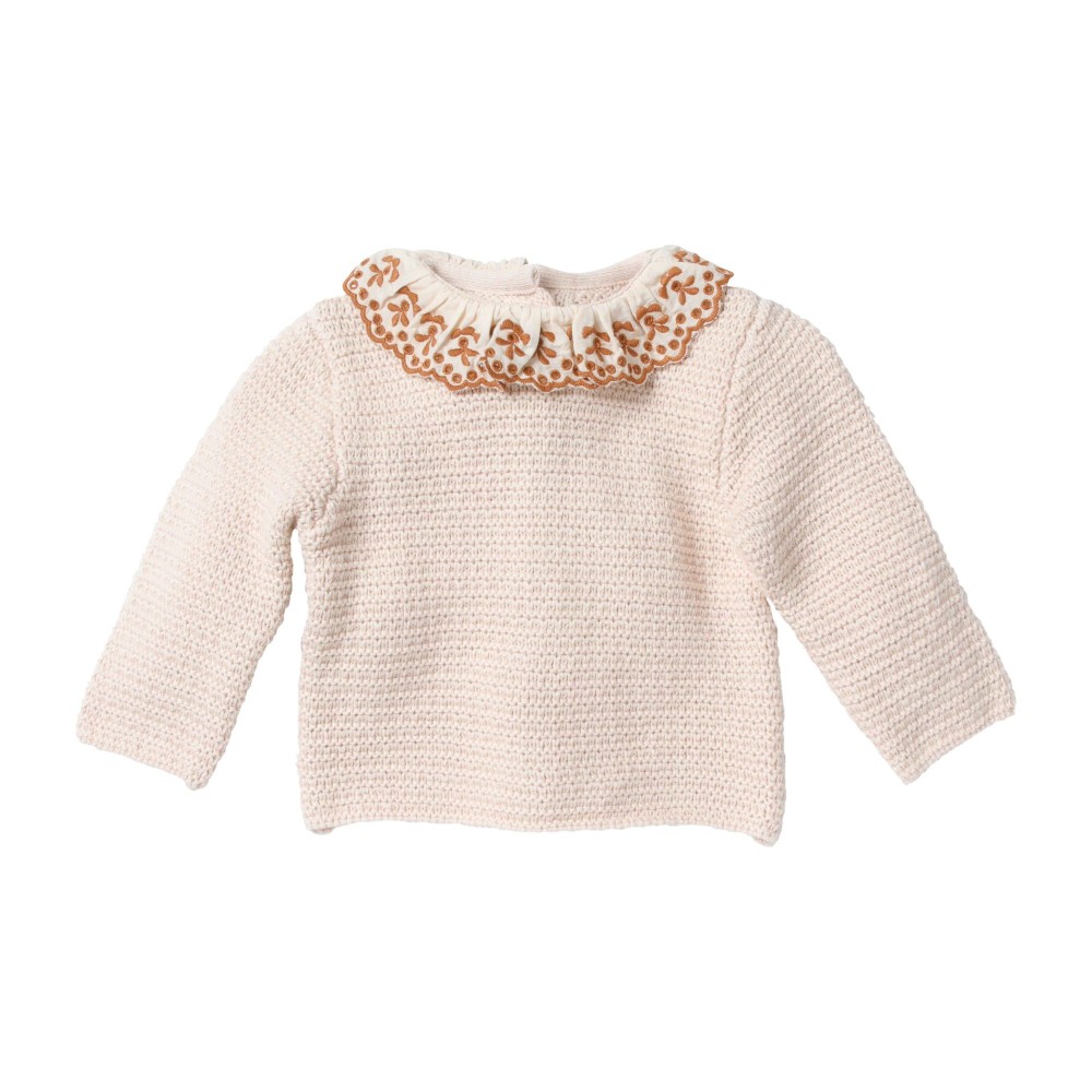 Pull à collerette brodée blush Vanessa