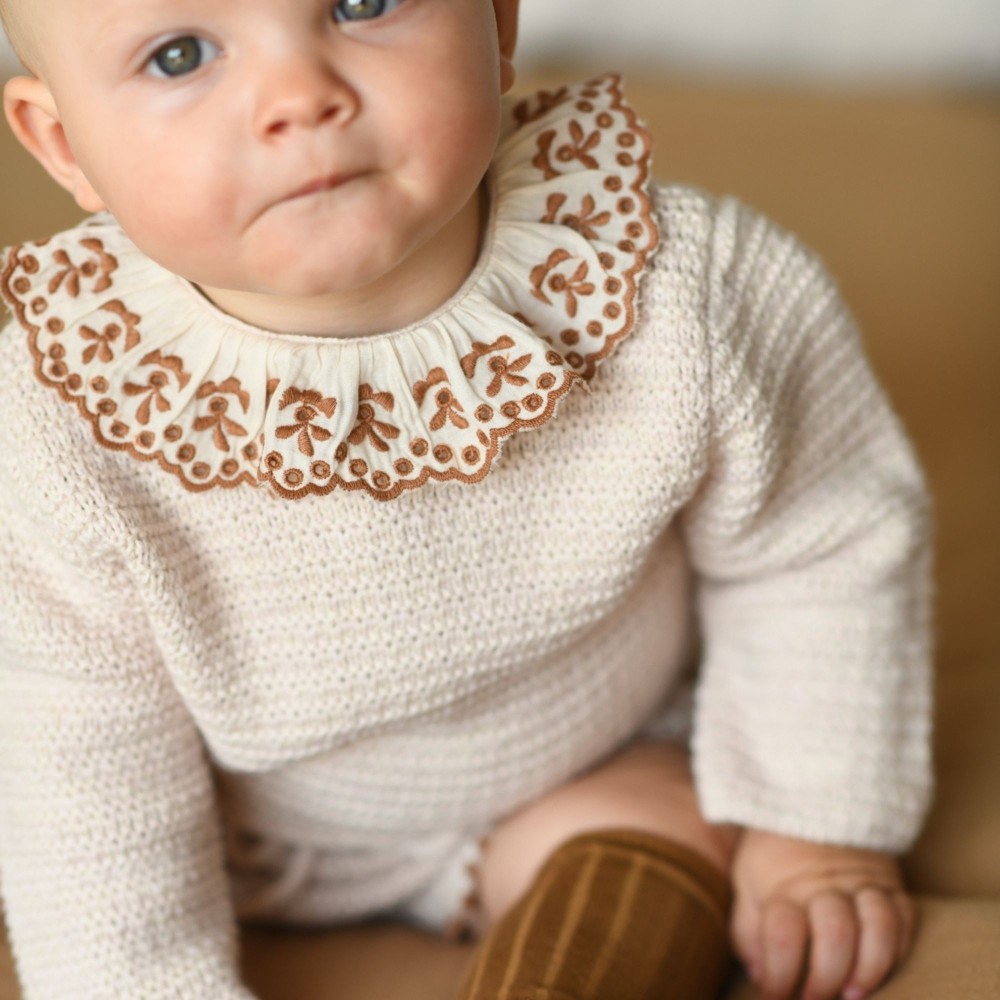 Pull à collerette brodée blush Vanessa