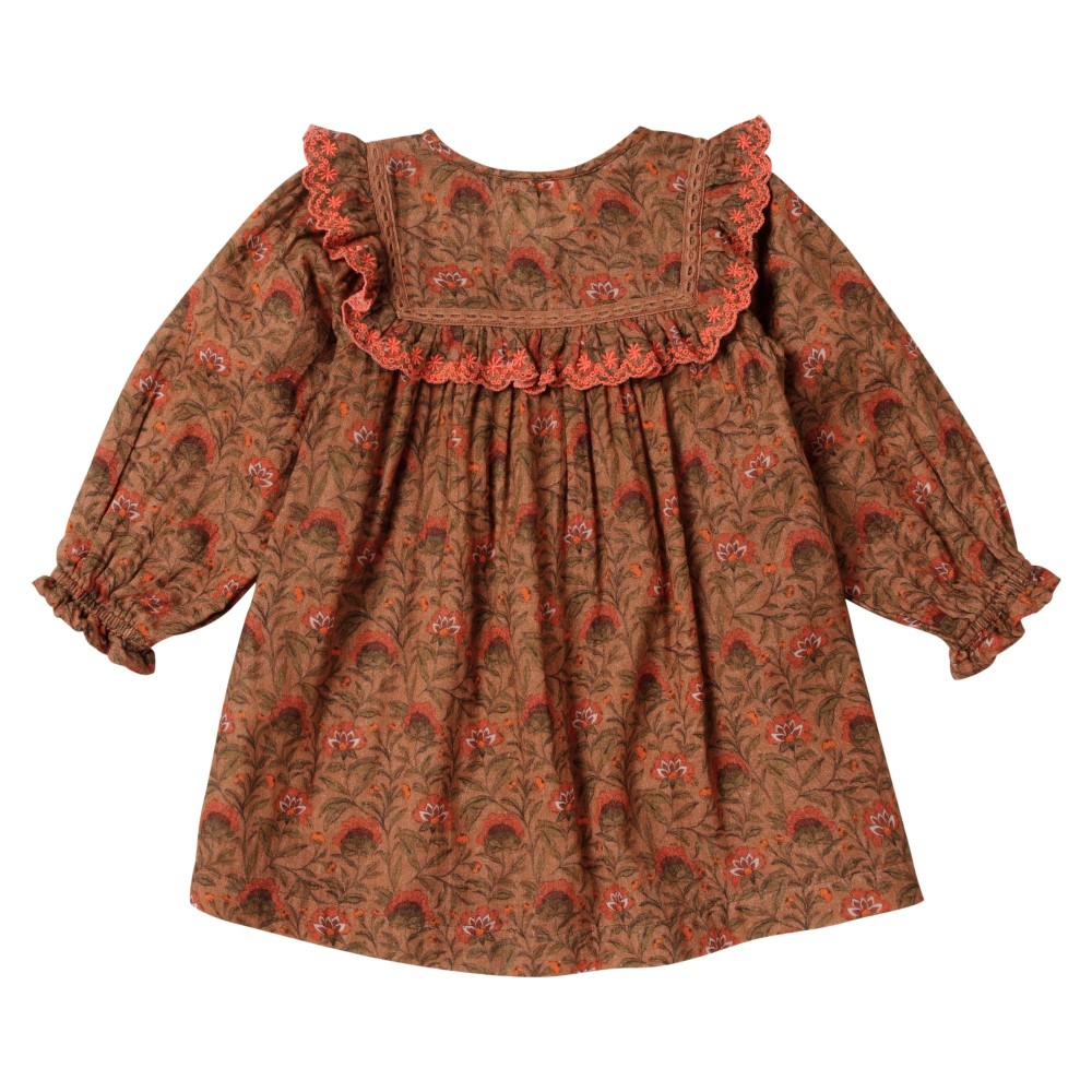 Robe fleurie volant brodé Nori Flowers bois de rose