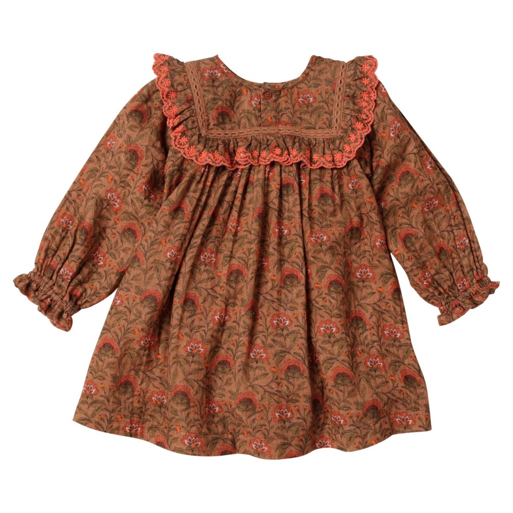 Robe fleurie volant brodé Nori Flowers bois de rose