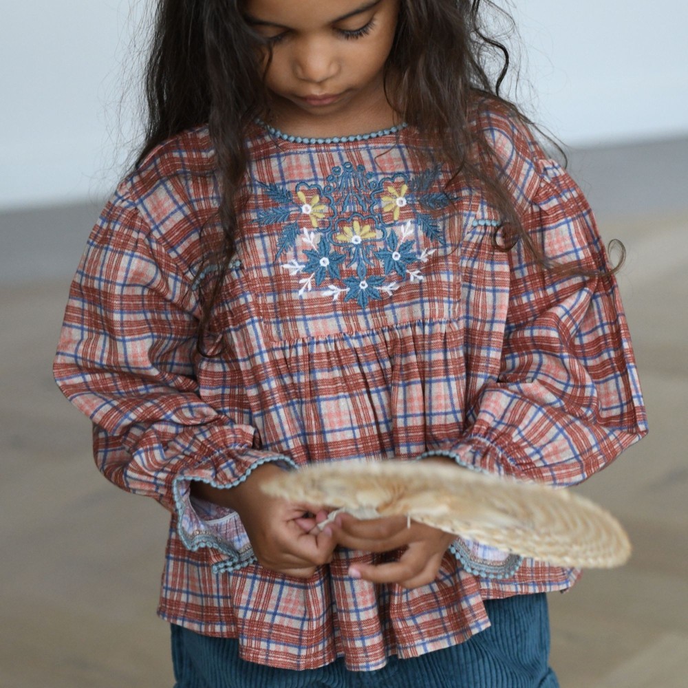 Blouse brodée à carreaux checks Hanae