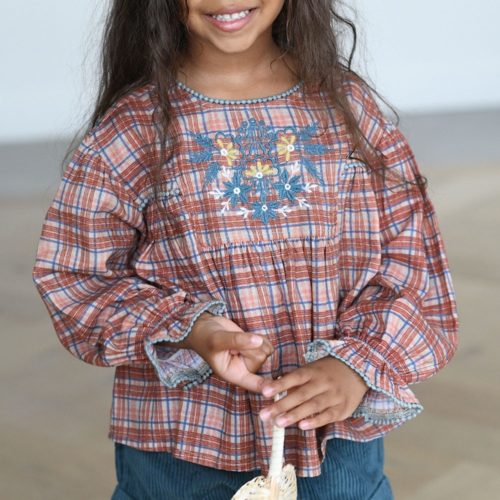 Blouse brodée à carreaux checks Hanae