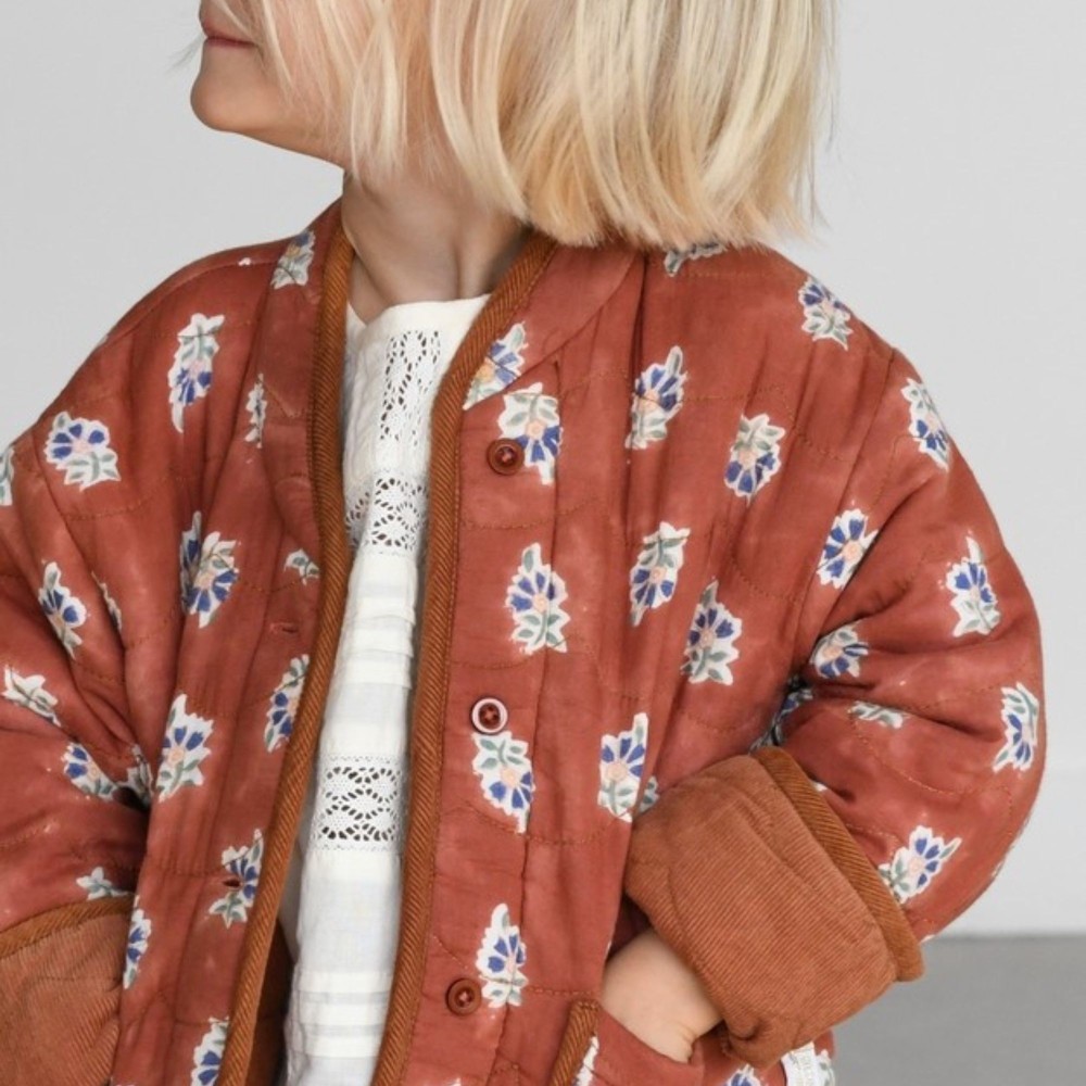 Blouson réversible imprimées fleurs terracotta Elsa