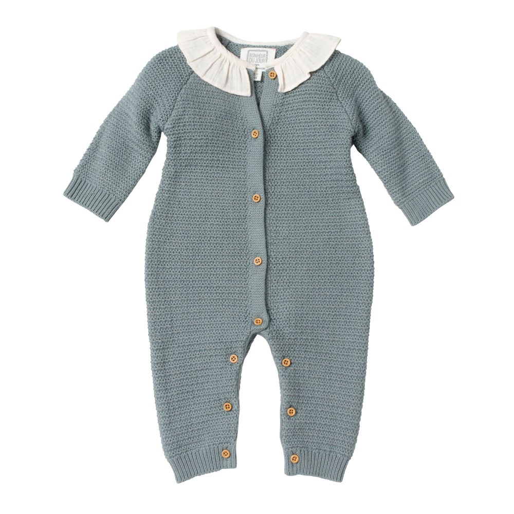 Unisex baby romper with gathered collar Eden