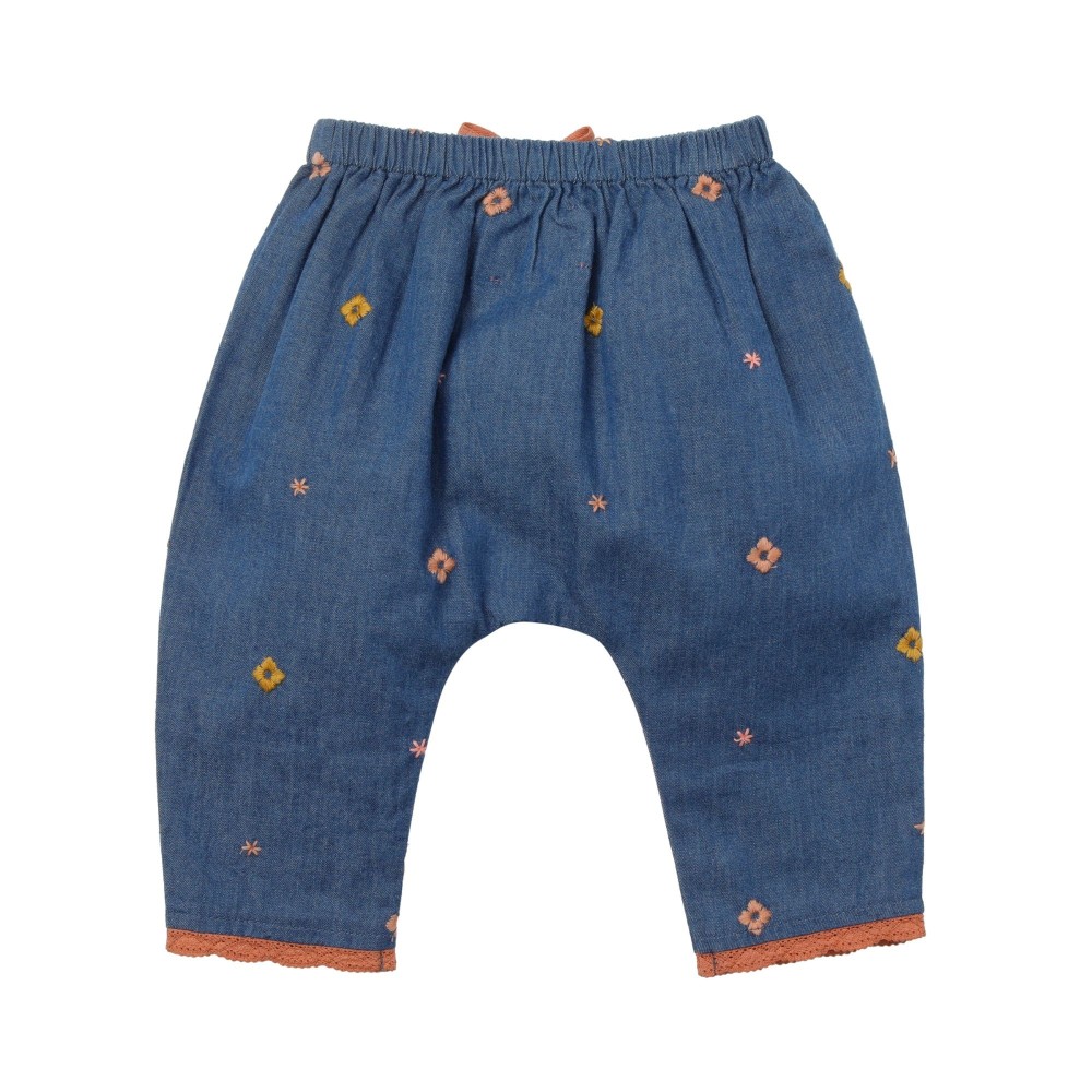 Sarouel pants denim with embroidered flowers Lionnette