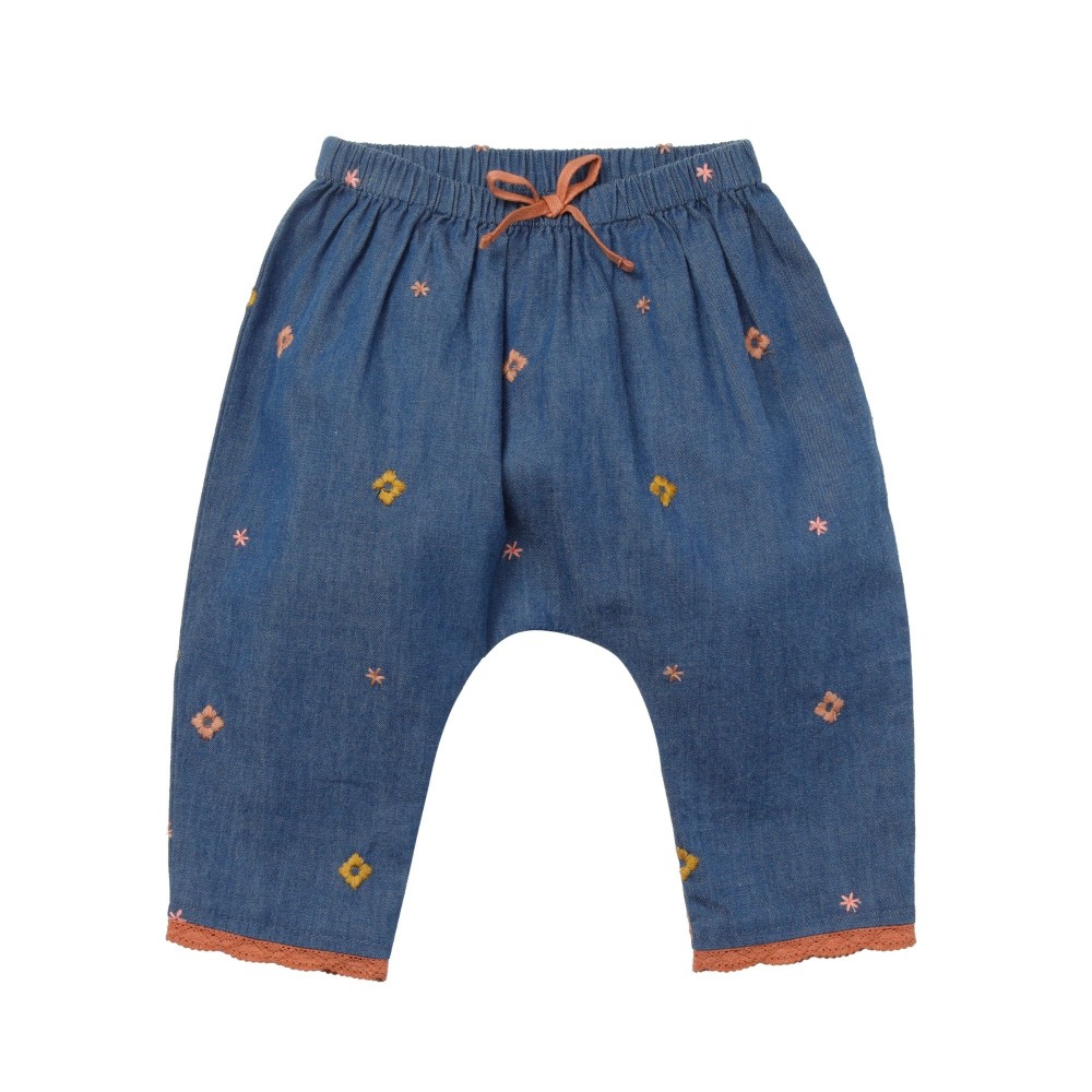 Sarouel pants denim with embroidered flowers Lionnette