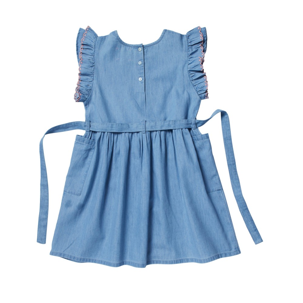 Robe tablier en jean brodée Fleur