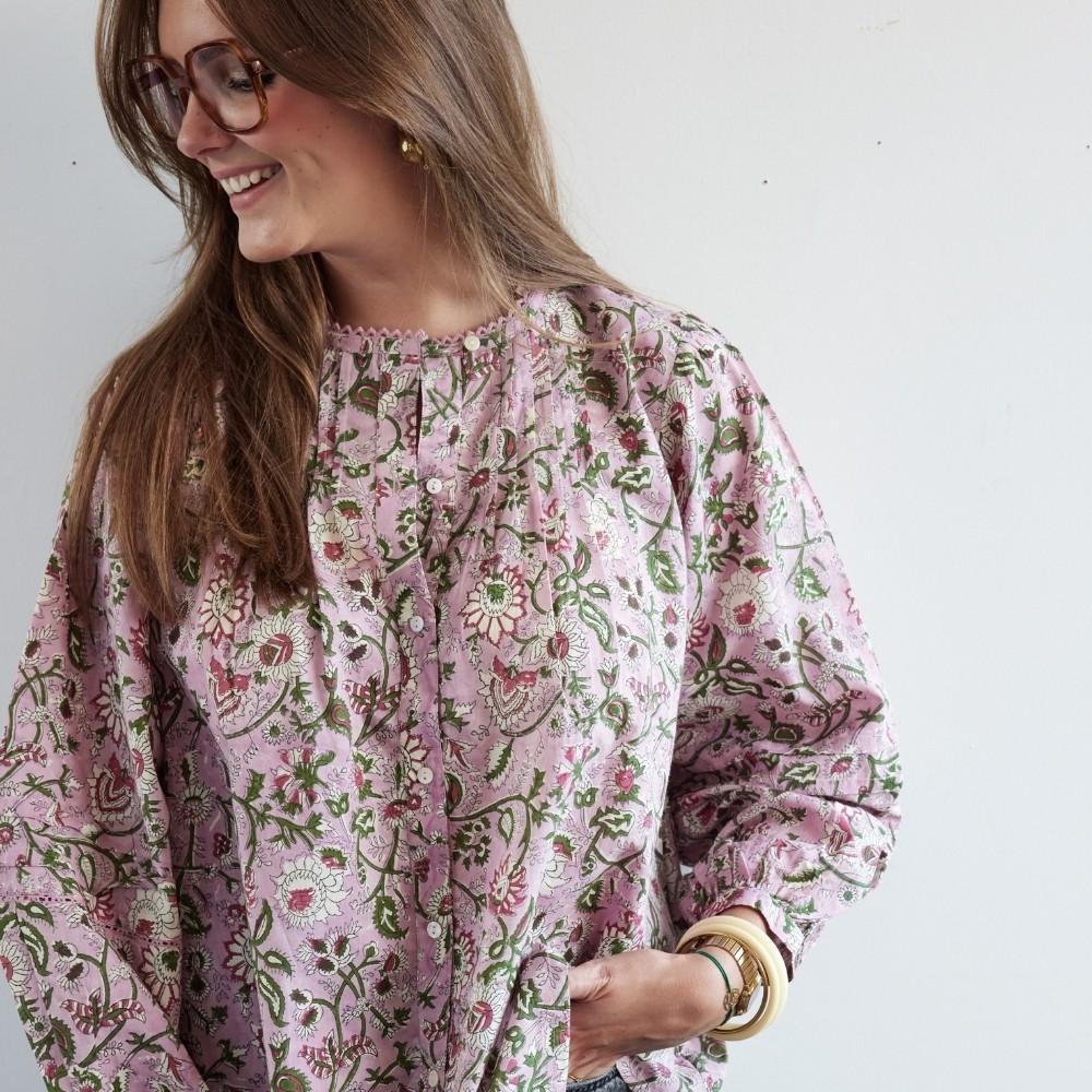 Blouse femme imprimee fleurs Indiennes Parme Bonheur du Jour