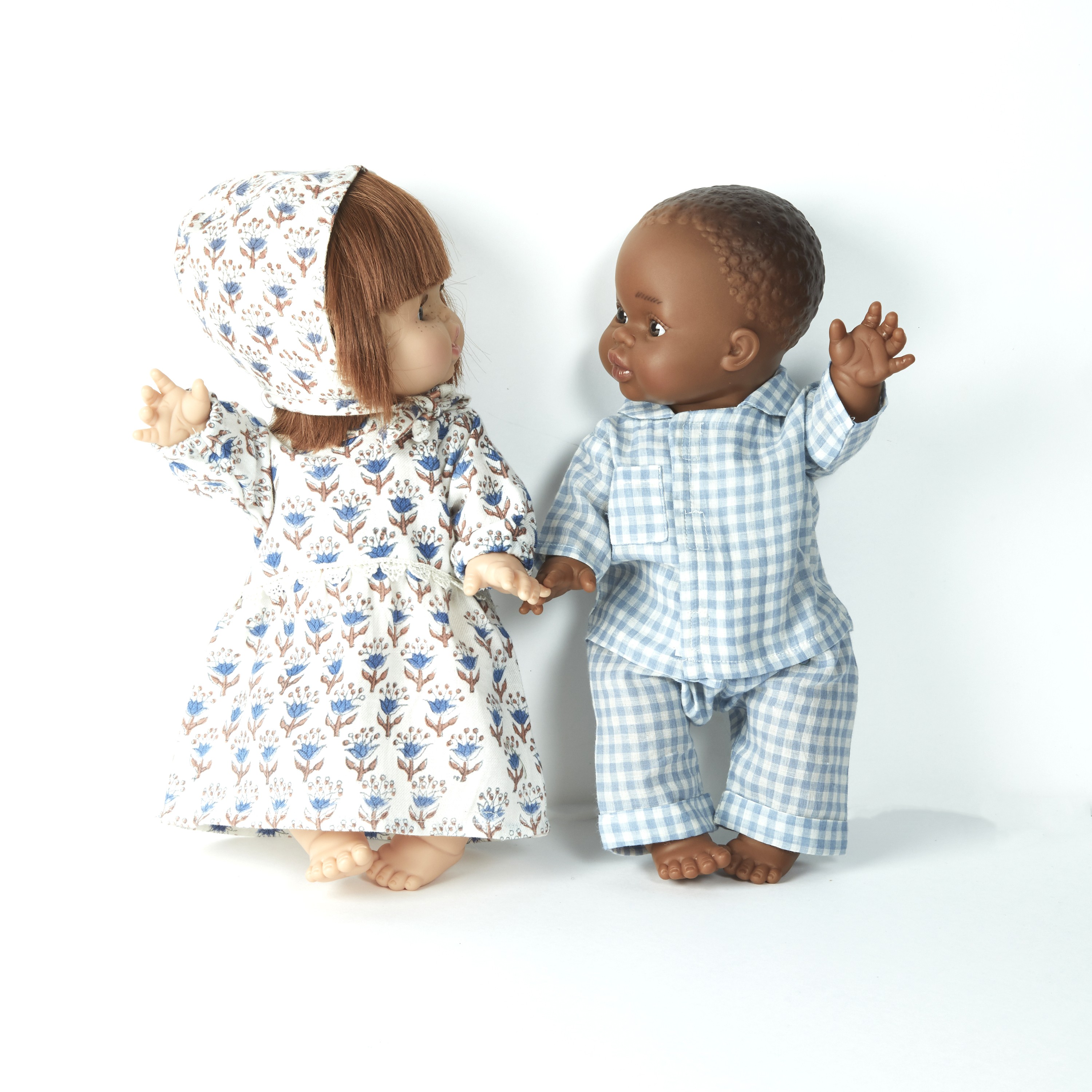 Chouchou Doll Pyjama Blue Ecru Vichy - Bonheur du Jour